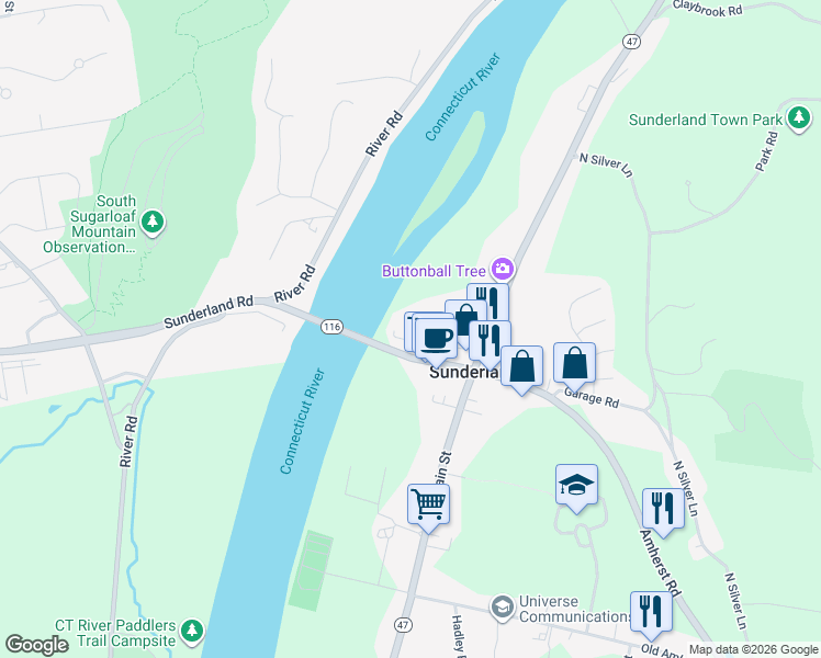 map of restaurants, bars, coffee shops, grocery stores, and more near Playground Road in Sunderland