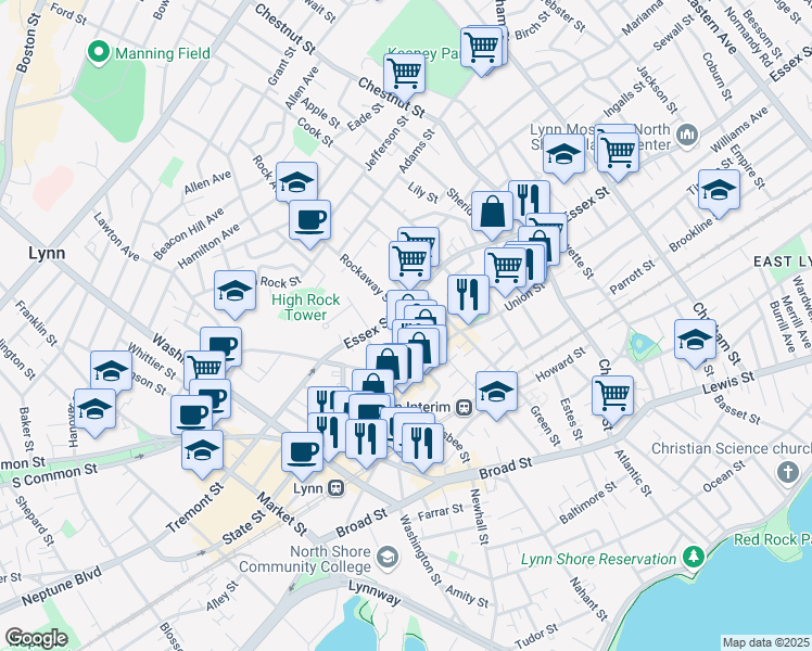 map of restaurants, bars, coffee shops, grocery stores, and more near 8 Joyce Street in Lynn