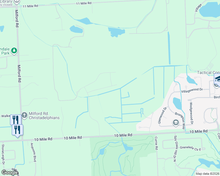 map of restaurants, bars, coffee shops, grocery stores, and more near 55623 Sunningdale Drive in South Lyon