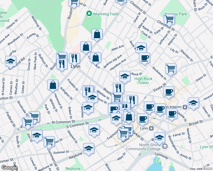 map of restaurants, bars, coffee shops, grocery stores, and more near 10 Hamilton Avenue in Lynn