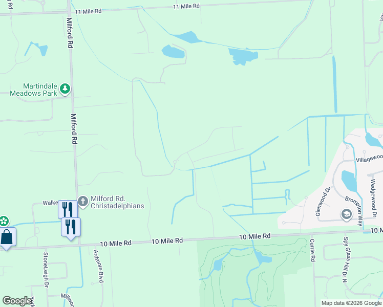 map of restaurants, bars, coffee shops, grocery stores, and more near 55973 Worlington Lane in South Lyon