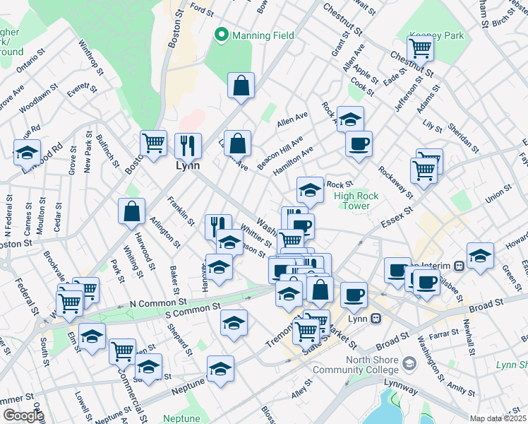map of restaurants, bars, coffee shops, grocery stores, and more near 10 Hamilton Avenue in Lynn