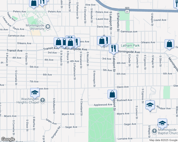 map of restaurants, bars, coffee shops, grocery stores, and more near 4401-4499 5th Avenue in Sioux City