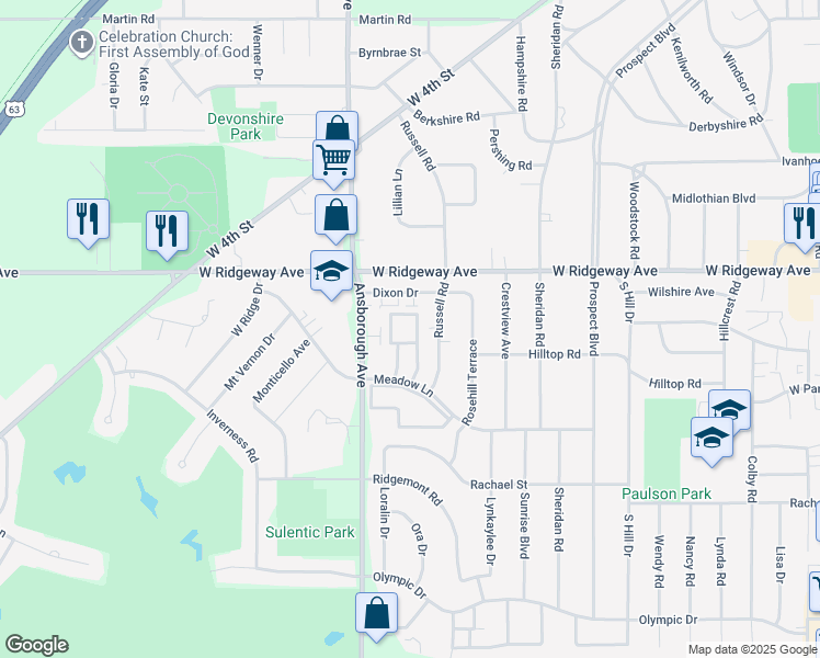 map of restaurants, bars, coffee shops, grocery stores, and more near 3401 Cobblestone Circle in Waterloo