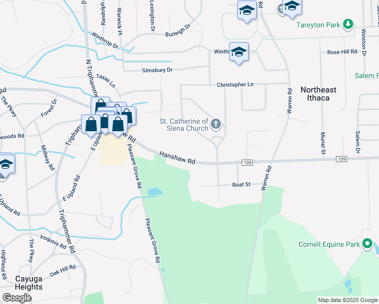 map of restaurants, bars, coffee shops, grocery stores, and more near 1026 Hanshaw Rd in Ithaca