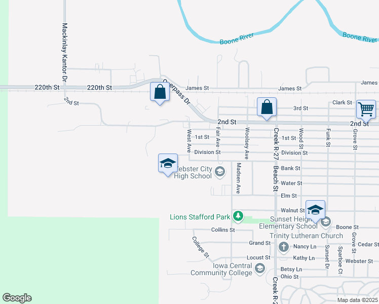 map of restaurants, bars, coffee shops, grocery stores, and more near 1599 Division St in Webster City