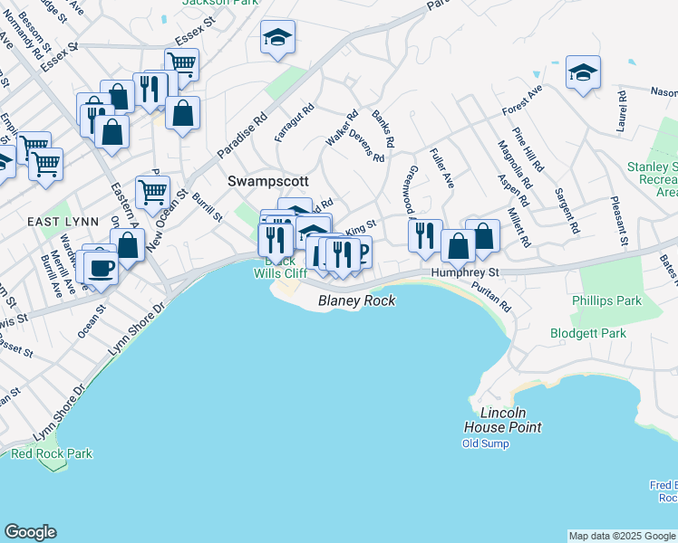 map of restaurants, bars, coffee shops, grocery stores, and more near 29 Rockland Street in Swampscott