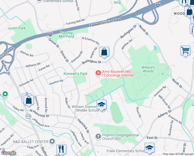 map of restaurants, bars, coffee shops, grocery stores, and more near 25 Flintlock Road in Lexington