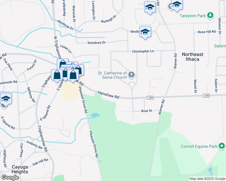 map of restaurants, bars, coffee shops, grocery stores, and more near 1026 Hanshaw Road in Ithaca