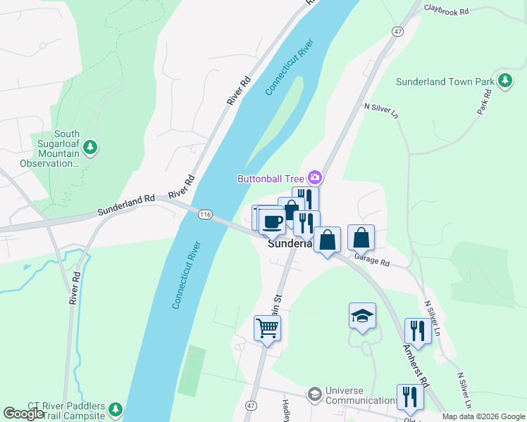 map of restaurants, bars, coffee shops, grocery stores, and more near Playground Road in Sunderland