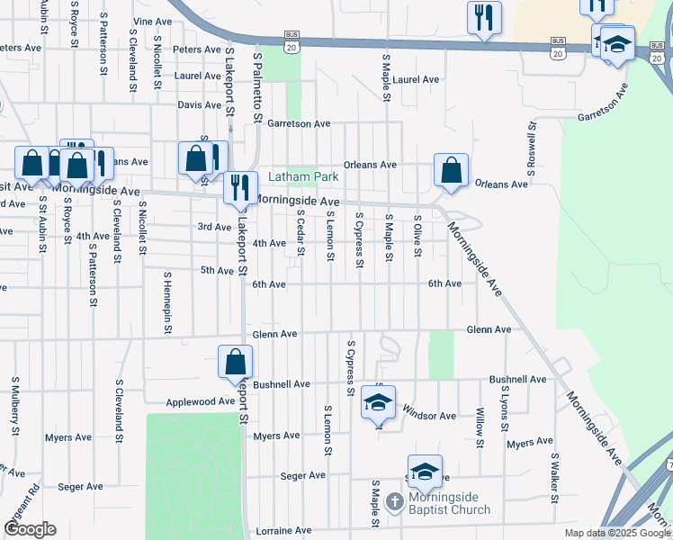 map of restaurants, bars, coffee shops, grocery stores, and more near 2128 South Lemon Street in Sioux City