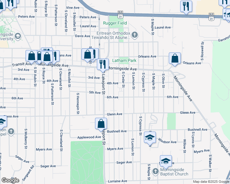 map of restaurants, bars, coffee shops, grocery stores, and more near 2206 South Palmetto Street in Sioux City