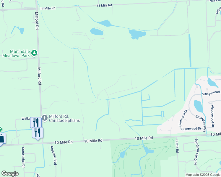 map of restaurants, bars, coffee shops, grocery stores, and more near 55917 Worlington Lane in South Lyon