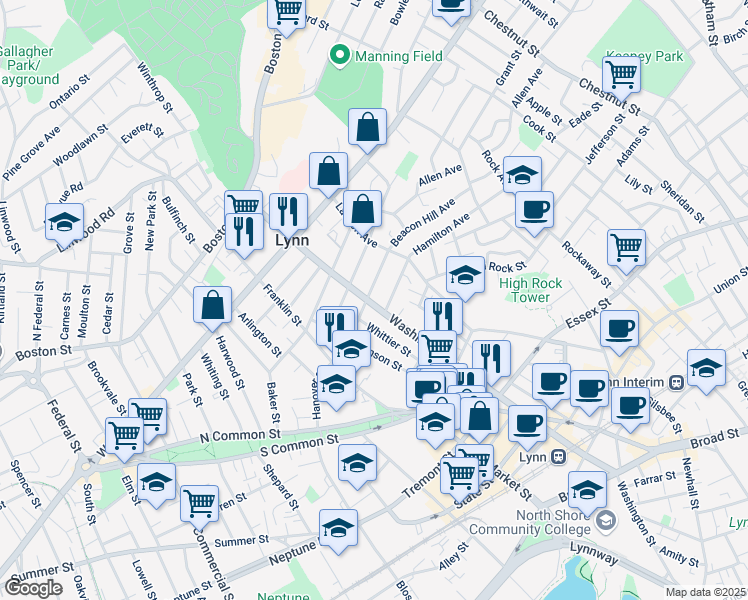 map of restaurants, bars, coffee shops, grocery stores, and more near 10 Hamilton Avenue in Lynn