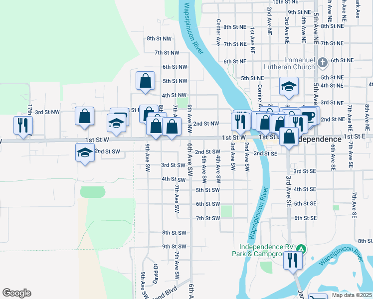 map of restaurants, bars, coffee shops, grocery stores, and more near 113 6th Avenue Southwest in Independence