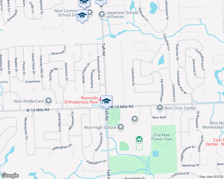 map of restaurants, bars, coffee shops, grocery stores, and more near 24366 Taft Road in Novi