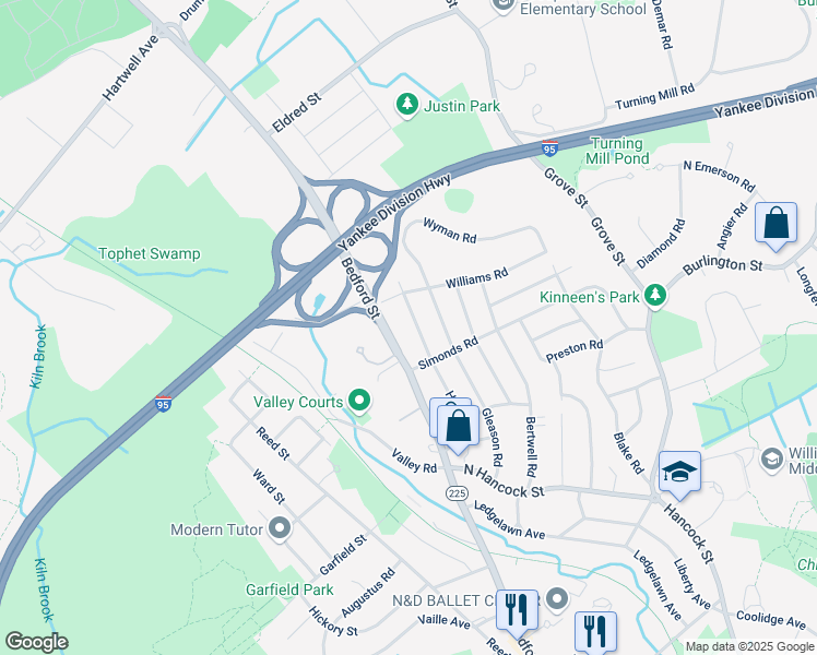 map of restaurants, bars, coffee shops, grocery stores, and more near 62 Harding Road in Lexington