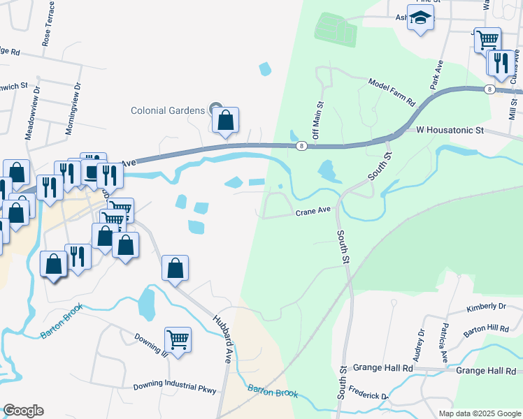 map of restaurants, bars, coffee shops, grocery stores, and more near 119 Crane Avenue in Dalton
