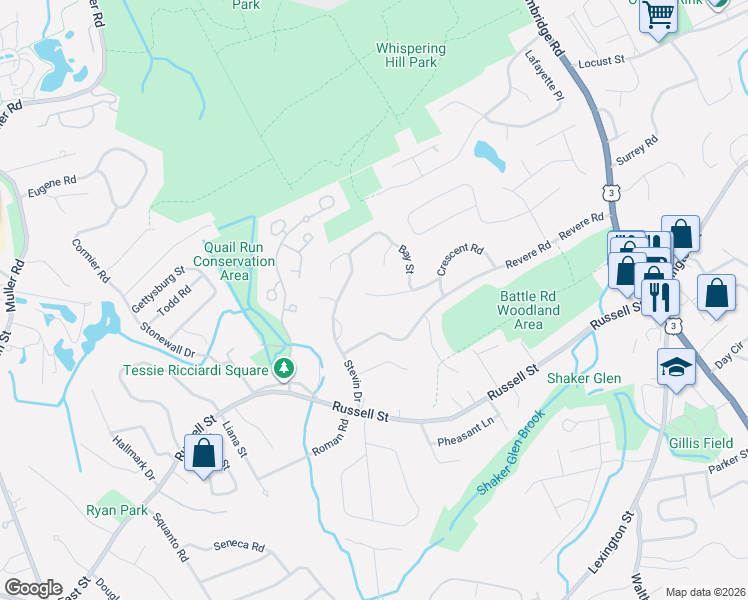 map of restaurants, bars, coffee shops, grocery stores, and more near 12 Otis Street in Woburn