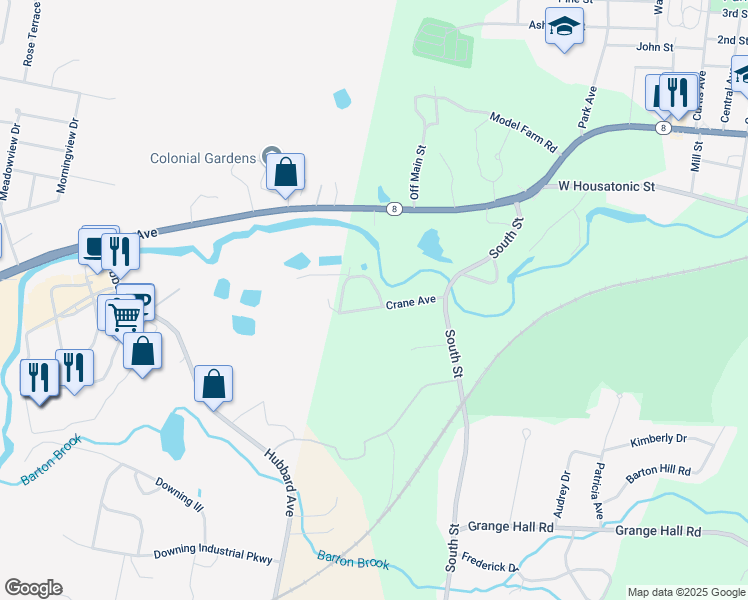 map of restaurants, bars, coffee shops, grocery stores, and more near 77-79 Crane Avenue in Dalton