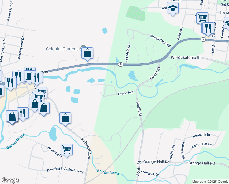 map of restaurants, bars, coffee shops, grocery stores, and more near 77-79 Crane Avenue in Dalton