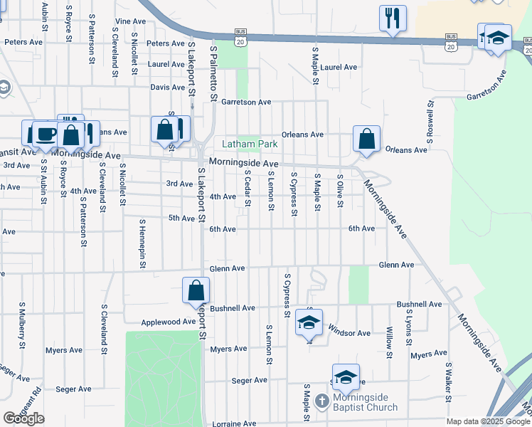 map of restaurants, bars, coffee shops, grocery stores, and more near 2128 South Lemon Street in Sioux City