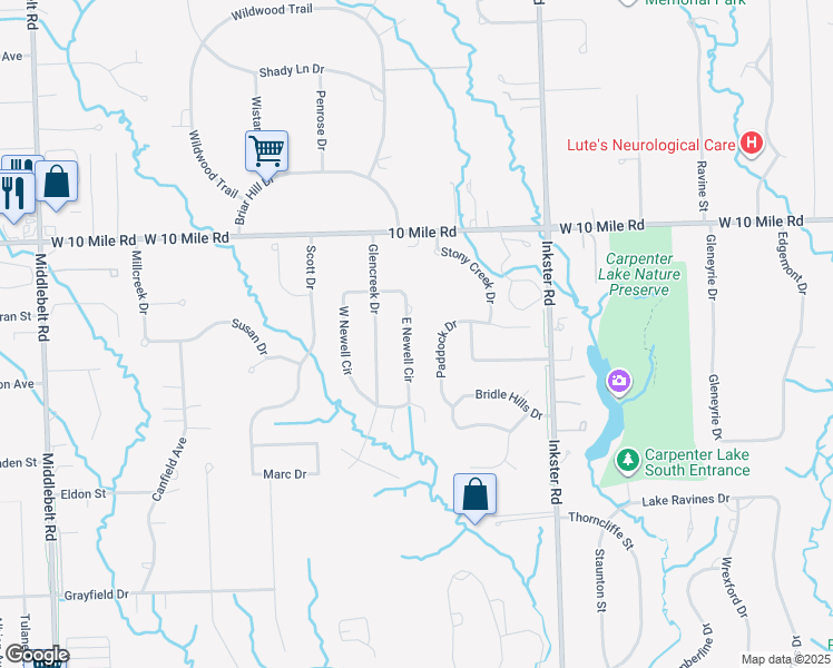 map of restaurants, bars, coffee shops, grocery stores, and more near 23670 East Newell Circle in Farmington Hills