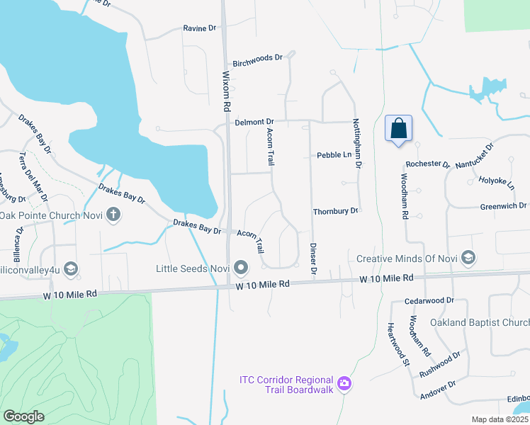 map of restaurants, bars, coffee shops, grocery stores, and more near 24833 Mallard Trail in Novi