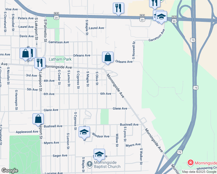 map of restaurants, bars, coffee shops, grocery stores, and more near 2200 South Magnolia Street in Sioux City