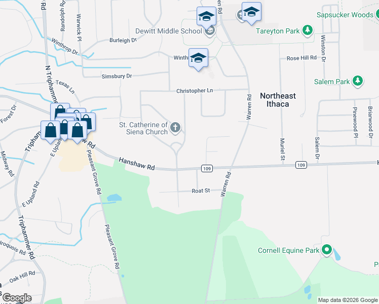 map of restaurants, bars, coffee shops, grocery stores, and more near 303 Blackstone Avenue in Ithaca