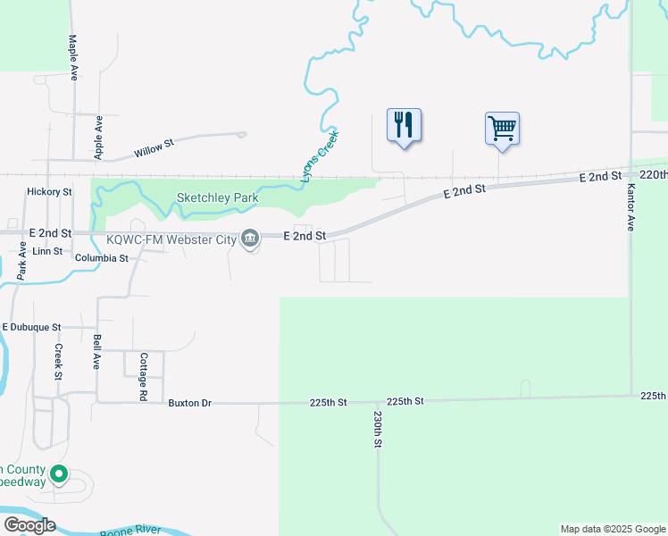 map of restaurants, bars, coffee shops, grocery stores, and more near 1220 East 2nd Street in Webster City