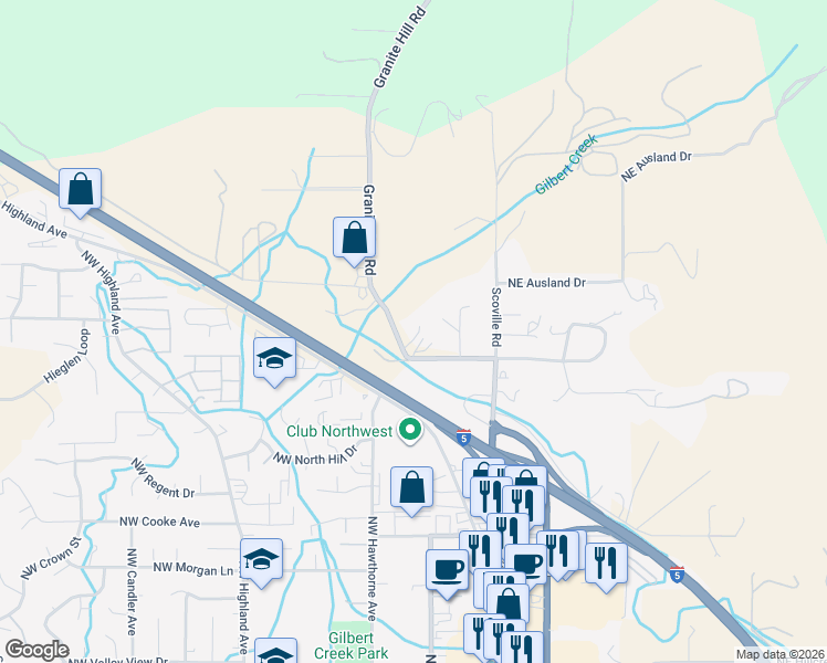 map of restaurants, bars, coffee shops, grocery stores, and more near 272 Northwest Scenic Drive in Grants Pass
