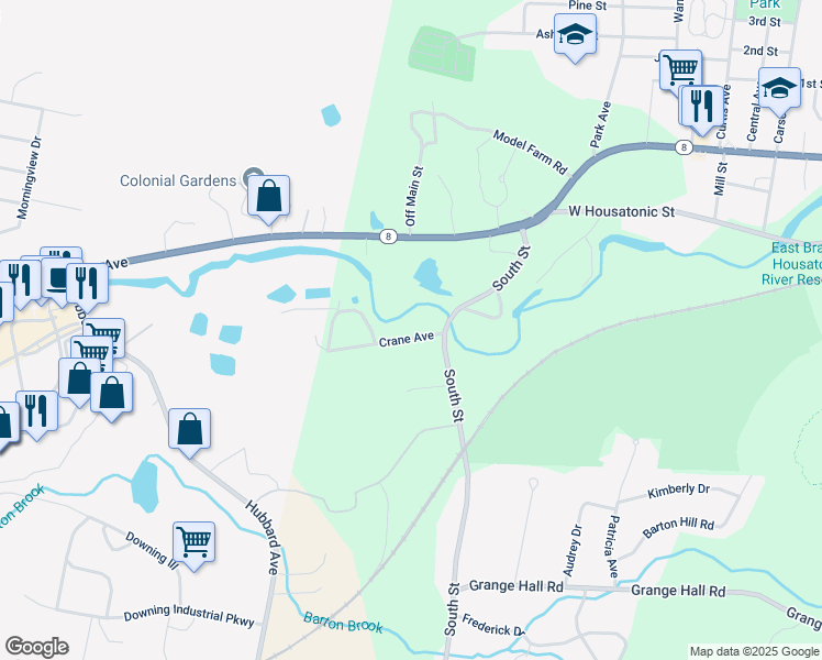 map of restaurants, bars, coffee shops, grocery stores, and more near 31 Crane Avenue in Dalton