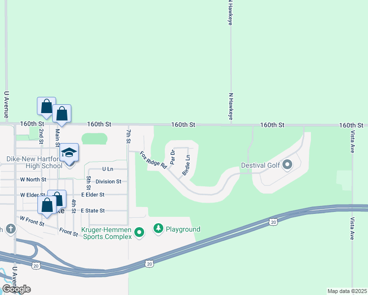 map of restaurants, bars, coffee shops, grocery stores, and more near 301 Par Drive in Dike