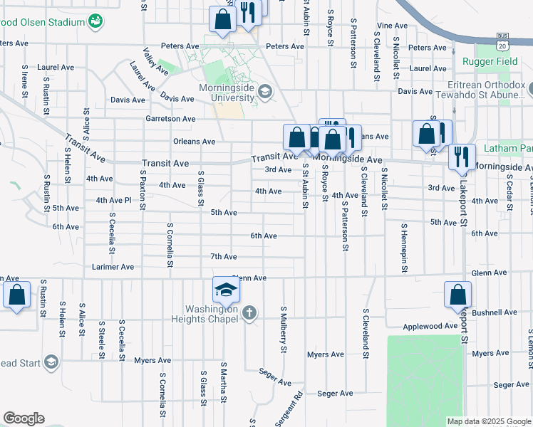 map of restaurants, bars, coffee shops, grocery stores, and more near 3802 5th Avenue in Sioux City