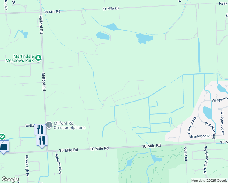 map of restaurants, bars, coffee shops, grocery stores, and more near 55917 Worlington Lane in South Lyon