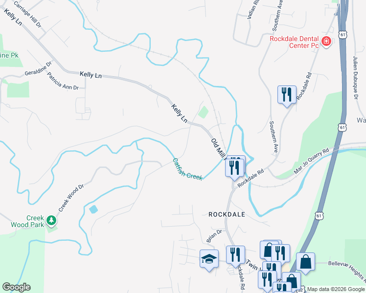 map of restaurants, bars, coffee shops, grocery stores, and more near 1665 Manson Rd in Dubuque