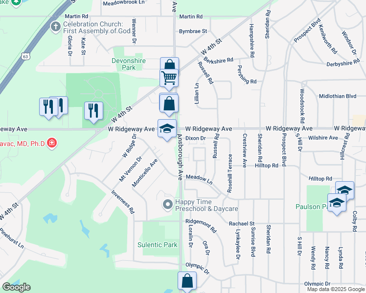 map of restaurants, bars, coffee shops, grocery stores, and more near 3259 Ansborough Avenue in Waterloo