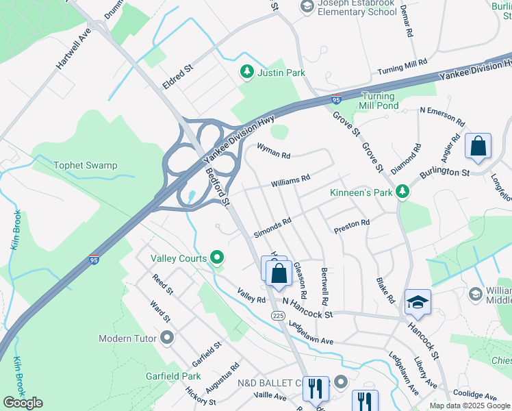 map of restaurants, bars, coffee shops, grocery stores, and more near 62 Harding Road in Lexington