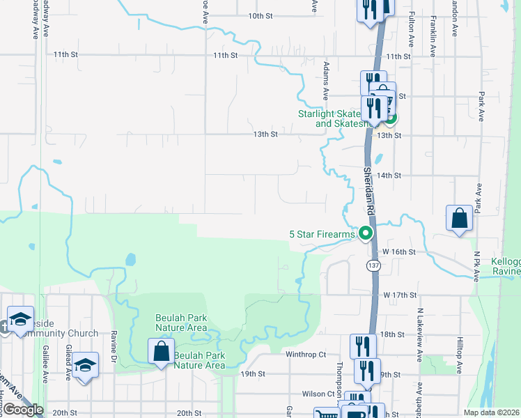 map of restaurants, bars, coffee shops, grocery stores, and more near 1423 April Lane in Winthrop Harbor