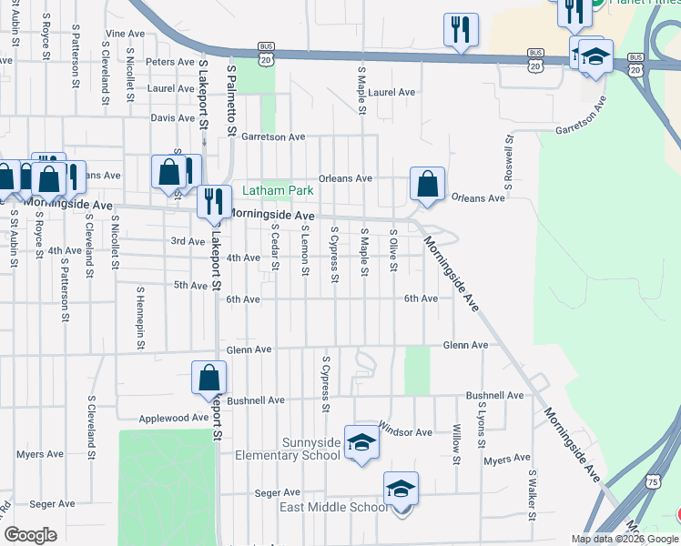 map of restaurants, bars, coffee shops, grocery stores, and more near 2116 South Cypress Street in Sioux City