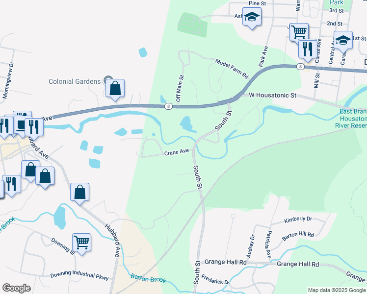 map of restaurants, bars, coffee shops, grocery stores, and more near 31-33 Crane Avenue in Dalton