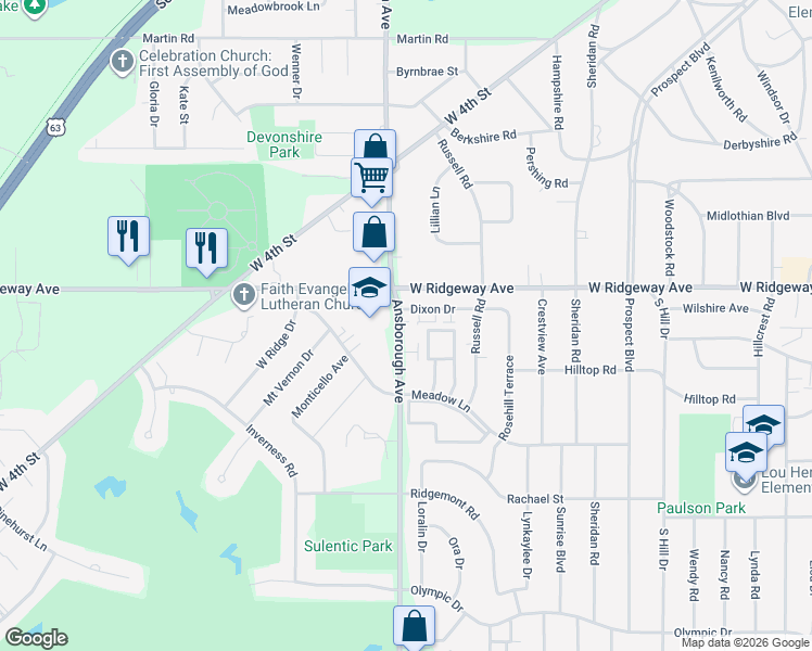 map of restaurants, bars, coffee shops, grocery stores, and more near 3241 Ansborough Avenue in Waterloo