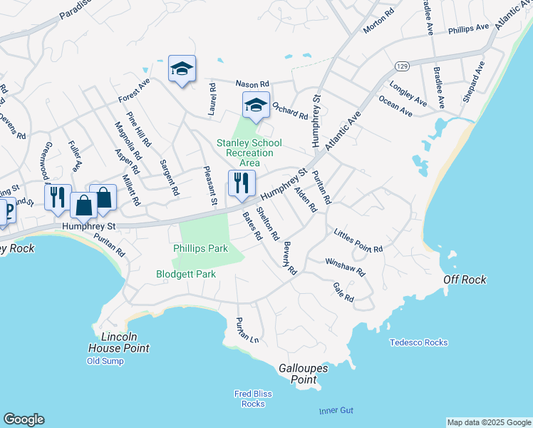 map of restaurants, bars, coffee shops, grocery stores, and more near 10 Shelton Road in Swampscott