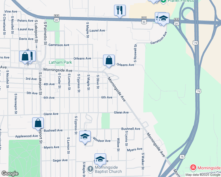 map of restaurants, bars, coffee shops, grocery stores, and more near 2200 South Magnolia Street in Sioux City
