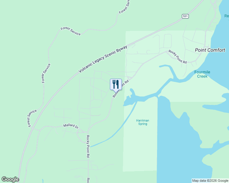 map of restaurants, bars, coffee shops, grocery stores, and more near 26642 Rocky Point Road in Klamath Falls