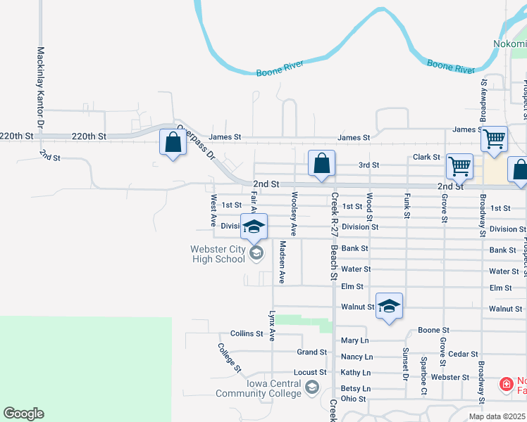 map of restaurants, bars, coffee shops, grocery stores, and more near 846-898 Fair Ave in Webster City