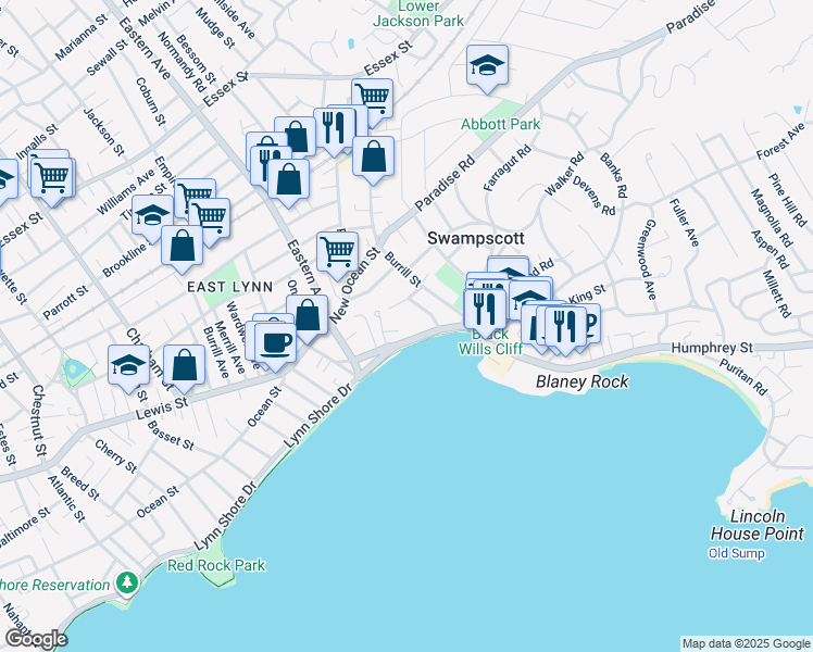 map of restaurants, bars, coffee shops, grocery stores, and more near 44 Humphrey Street in Swampscott