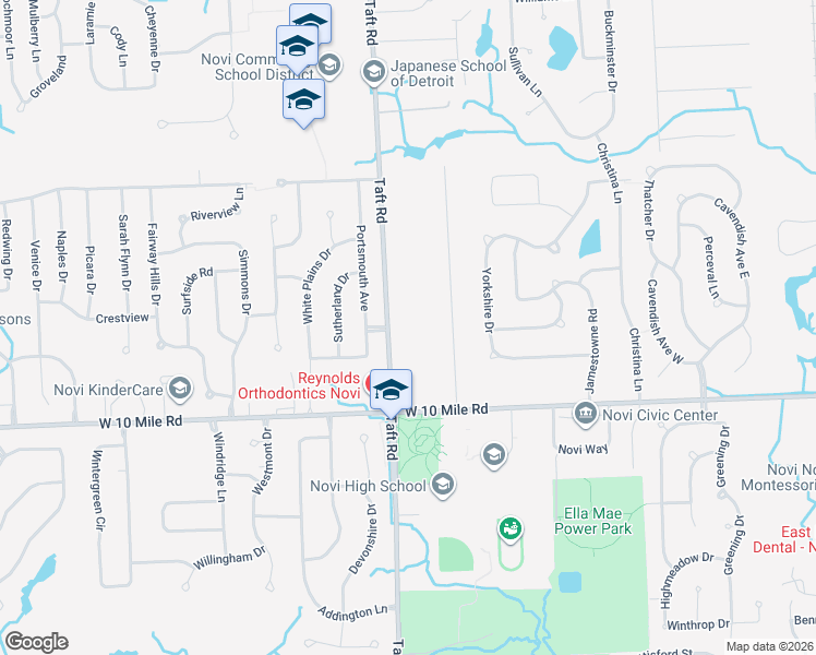 map of restaurants, bars, coffee shops, grocery stores, and more near 24366 Taft Road in Novi
