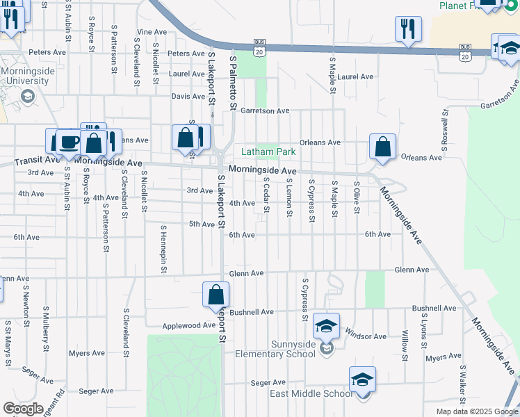 map of restaurants, bars, coffee shops, grocery stores, and more near 4820 4th Avenue in Sioux City